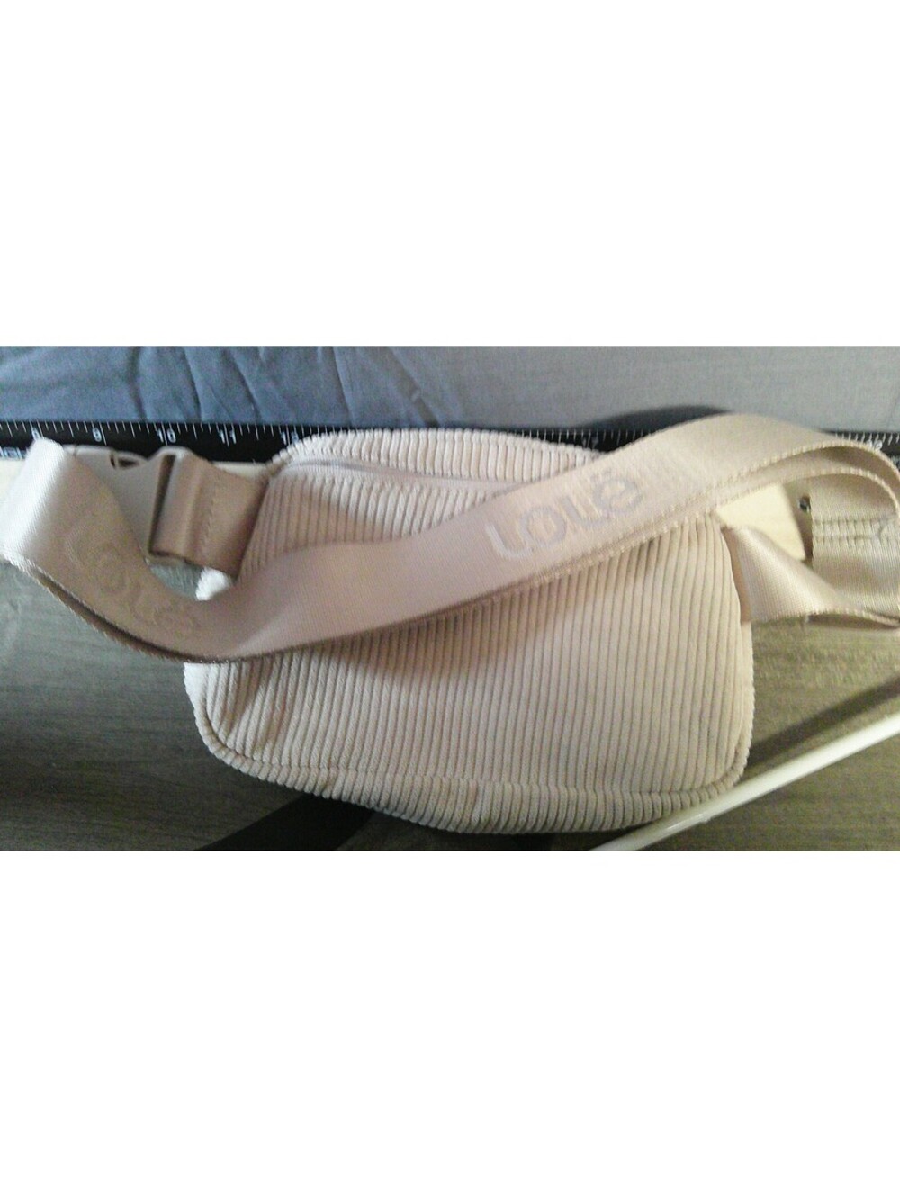 Lolë Beige Corduroy Crossbody Bag with Adjustable Strap